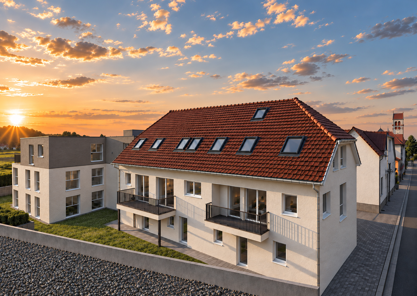 Gesamtansicht aus der Höhe – Neubau Wohnkomplex